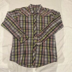 Rock 47 Womens Large Western Snap Shirt Cowgirl Rodeo Country Long Sleeve